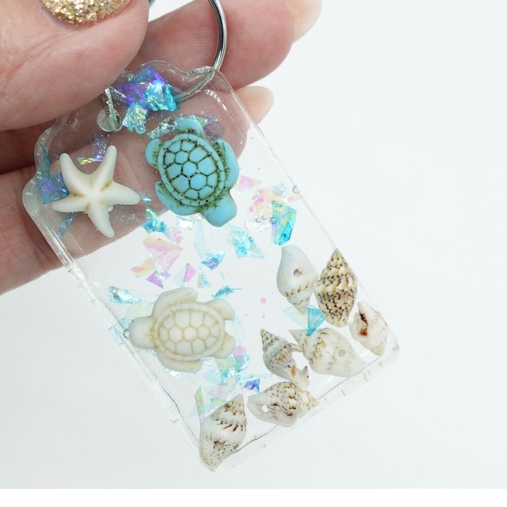 Tropical theme resin beach Keychain Pool Key turtles, shells & starfish